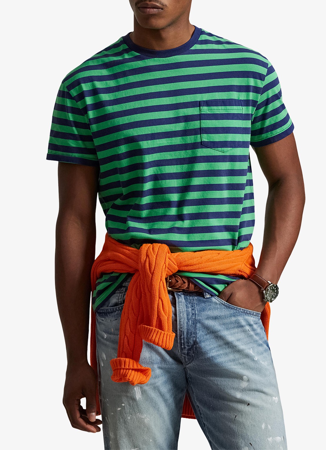 Ralph Lauren T-shirt met streepprint en borstzak - detail 4 summer emerald/dark cobalt-zyrd