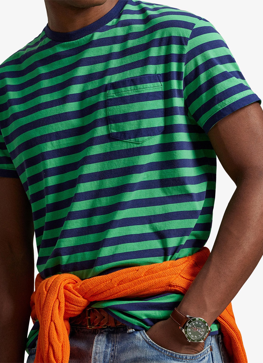 Ralph Lauren T-shirt met streepprint en borstzak - detail 5 summer emerald/dark cobalt-zyrd