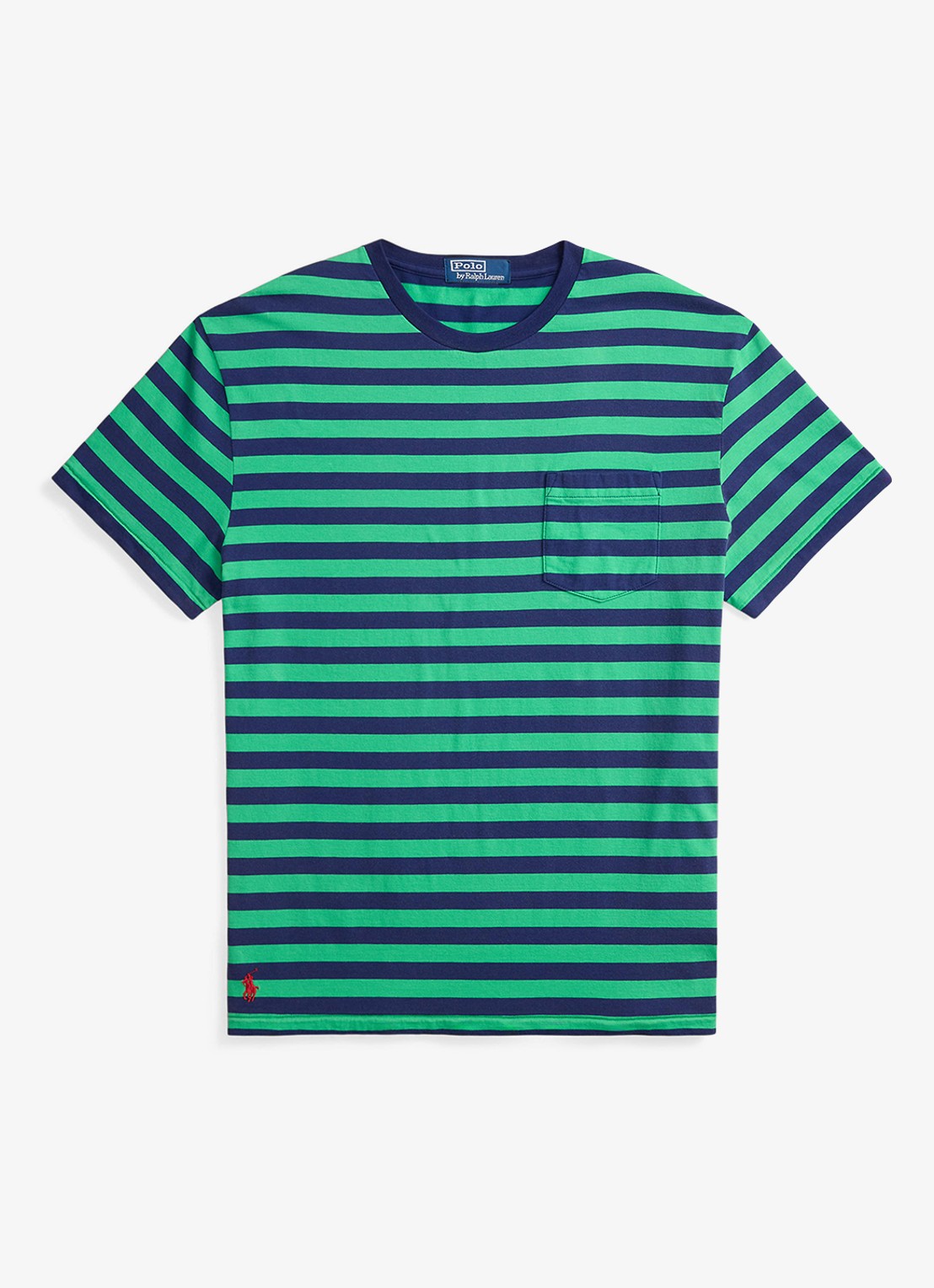 Ralph Lauren T-shirt met streepprint en borstzak - voorkant summer emerald/dark cobalt-zyrd