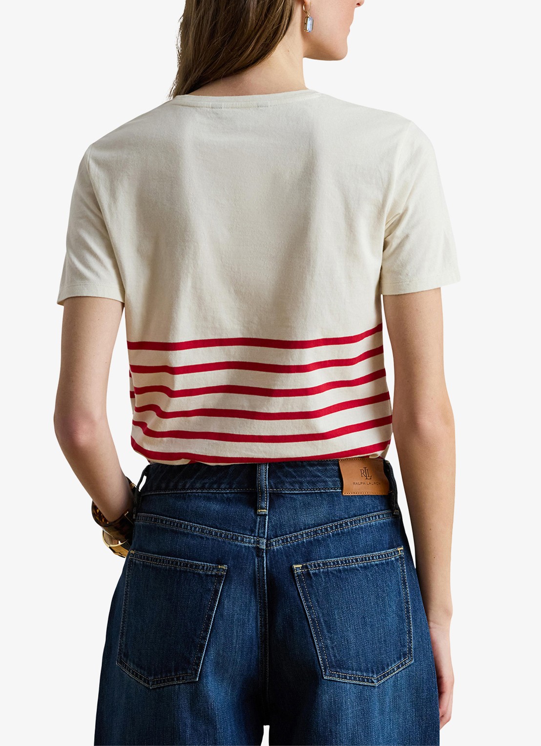 Ralph Lauren T-shirt met streepprint en logo - achterkant 3 mascarpone cream / creme