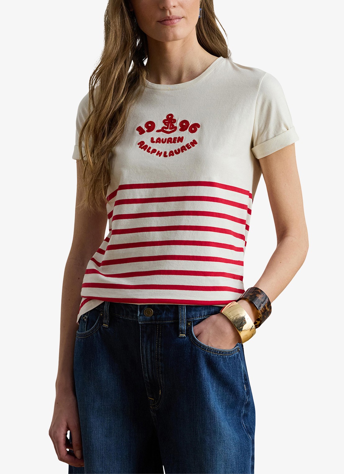 Ralph Lauren T-shirt met streepprint en logo - detail 4 mascarpone cream / creme