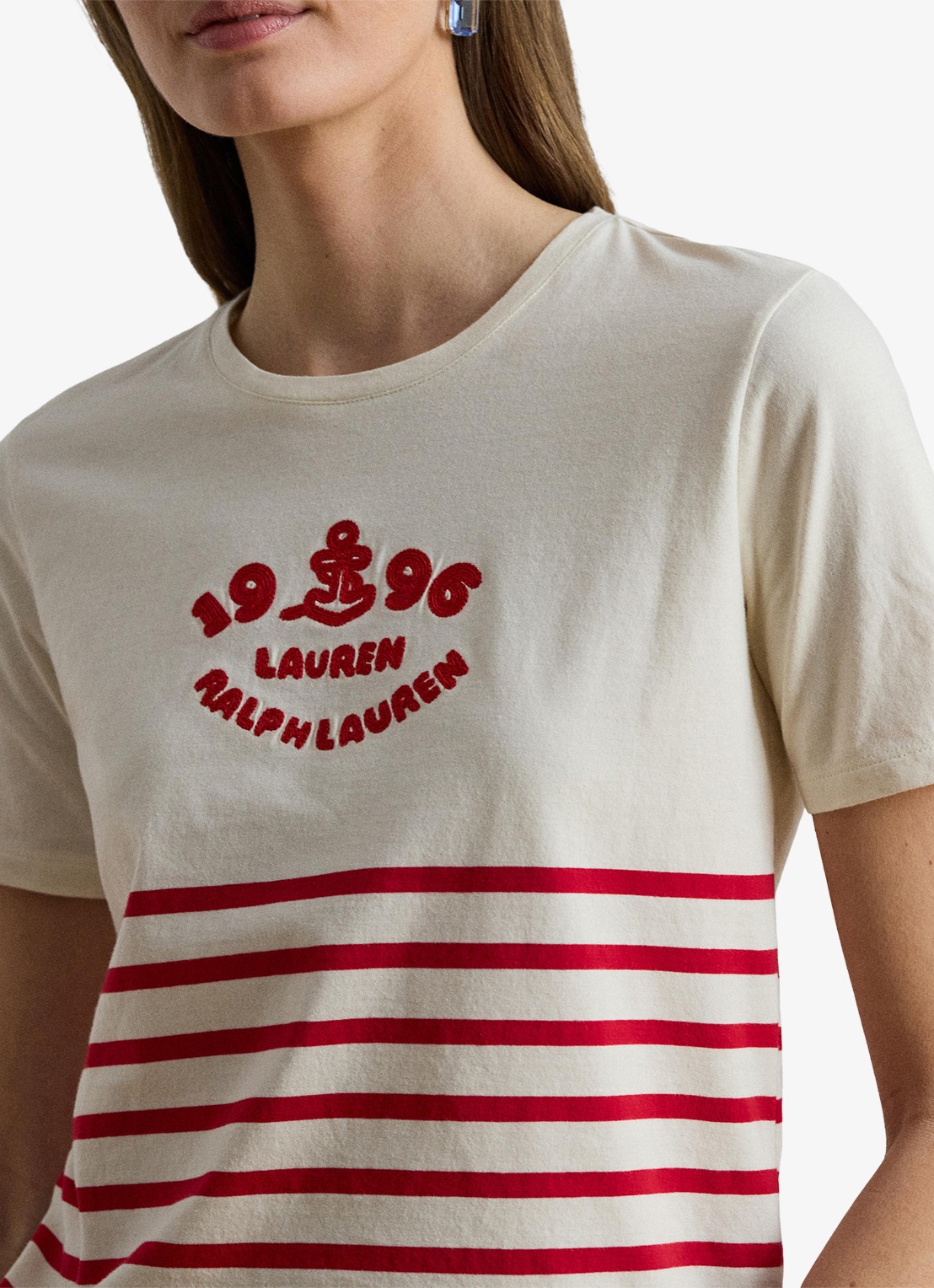 Ralph Lauren T-shirt met streepprint en logo - detail 5 mascarpone cream / creme