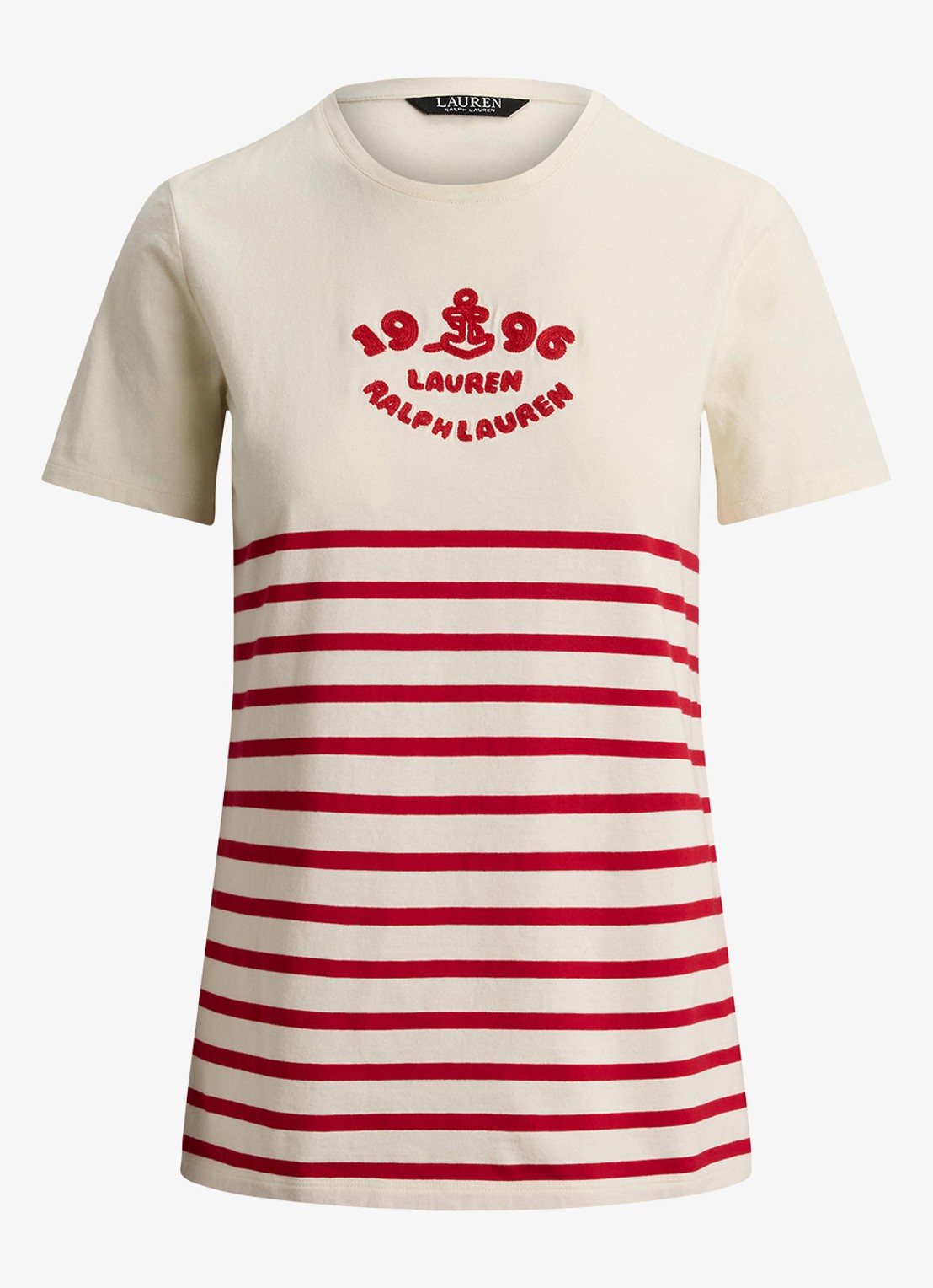 Ralph Lauren T-shirt met streepprint en logo - voorkant mascarpone cream / creme