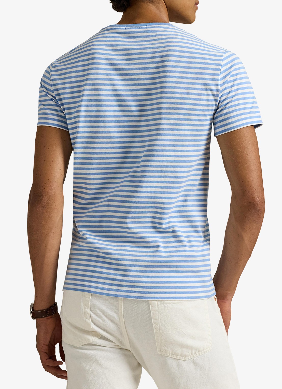 Ralph Lauren T-shirt met streepprint en logoborduring - achterkant bristol blue/white / blauw
