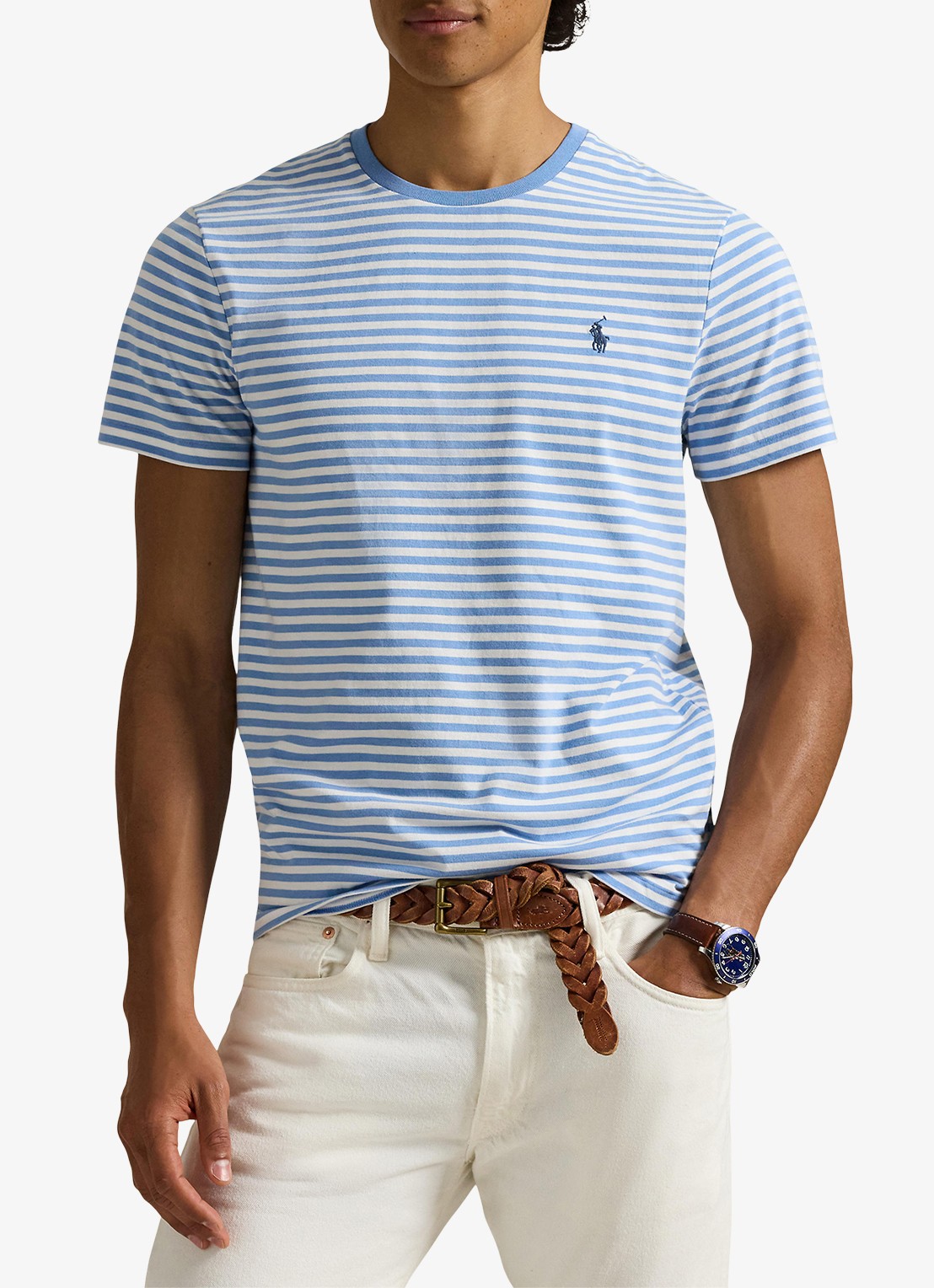 Ralph Lauren T-shirt met streepprint en logoborduring - detail 2 bristol blue/white / blauw