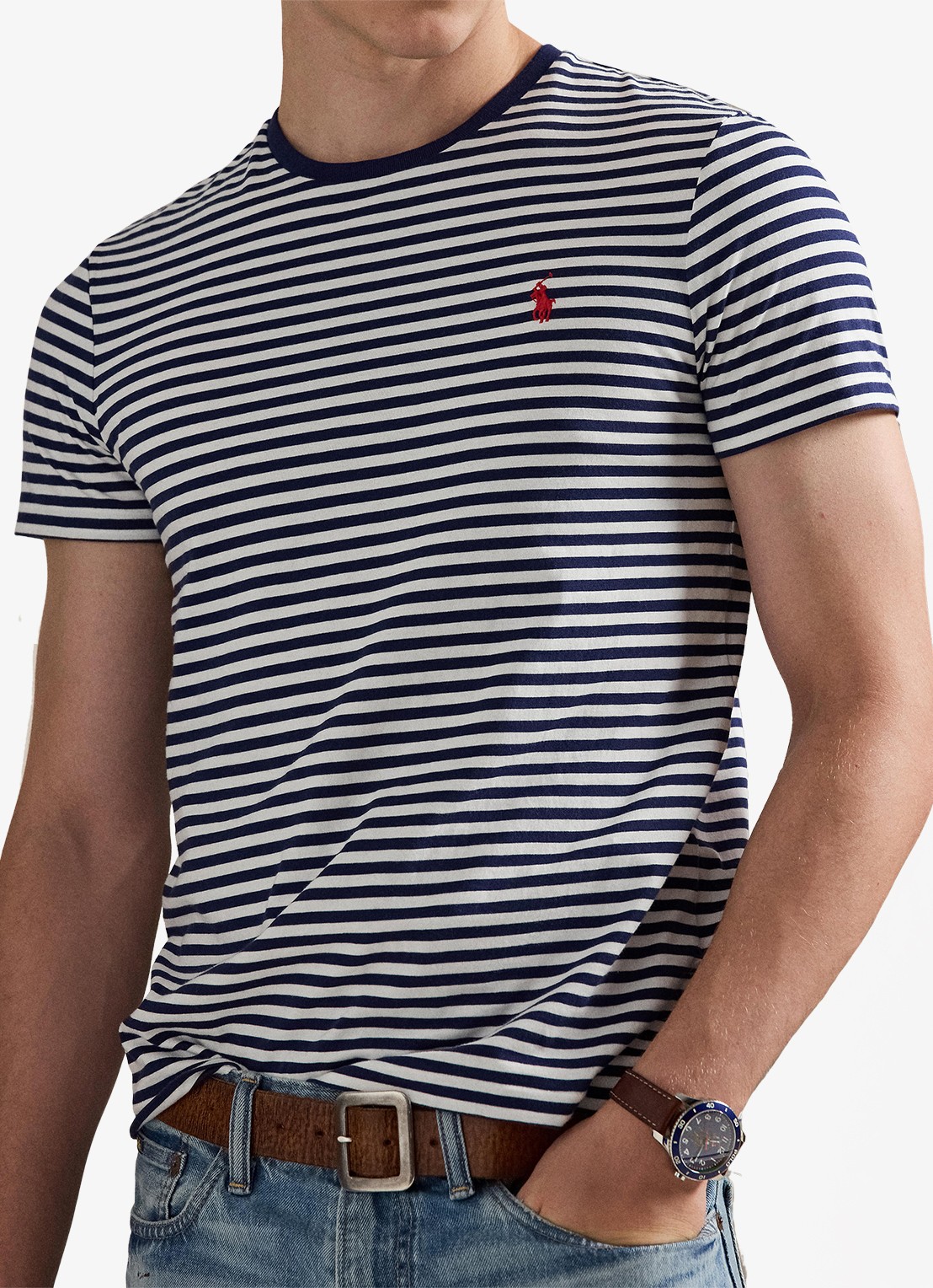 Ralph Lauren T-shirt met streepprint en logoborduring - detail 2 newport navy/white / donkerblauw