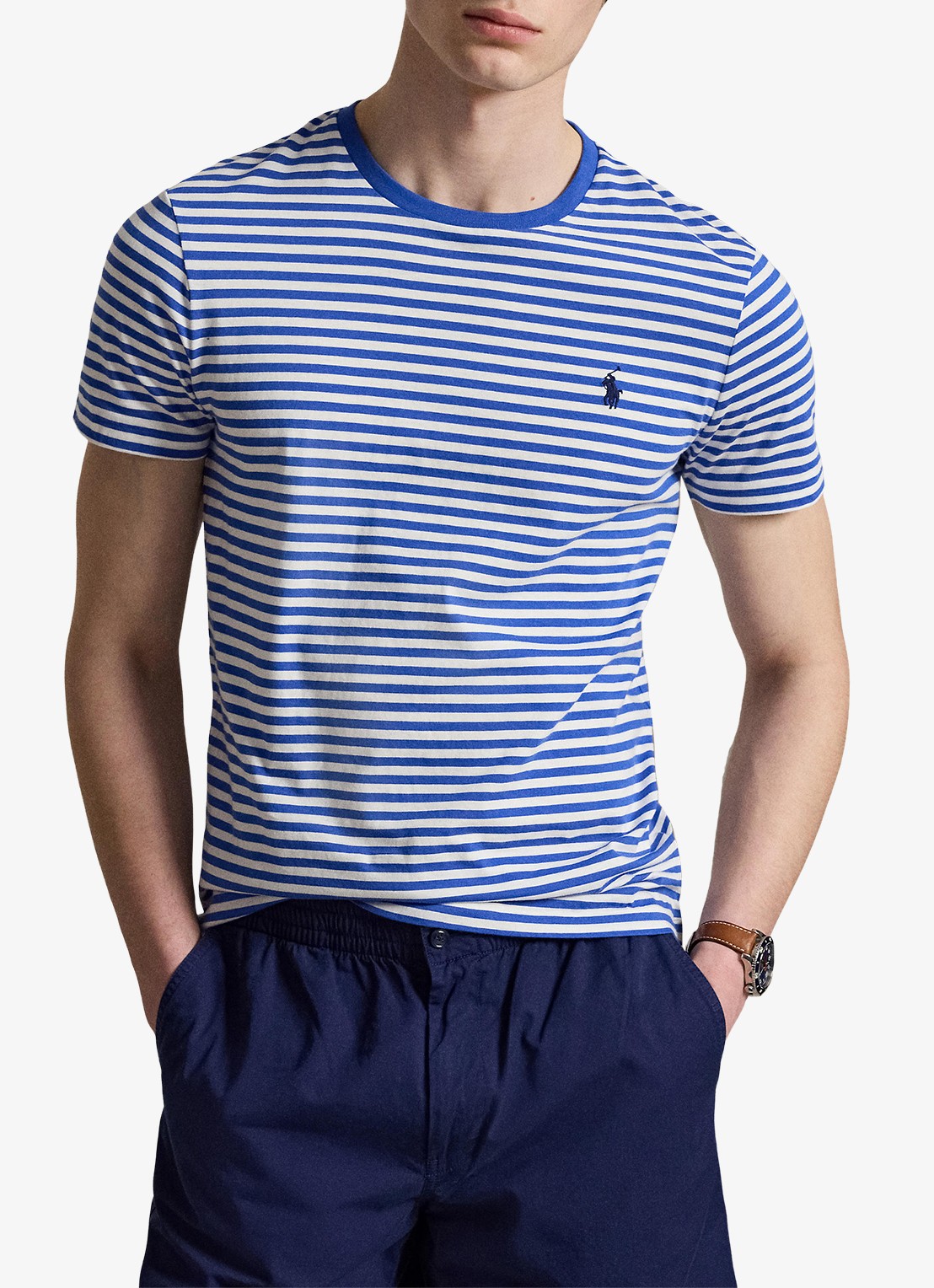 Ralph Lauren T-shirt met streepprint en logoborduring - voorkant 3 new iris blue/white / blauw