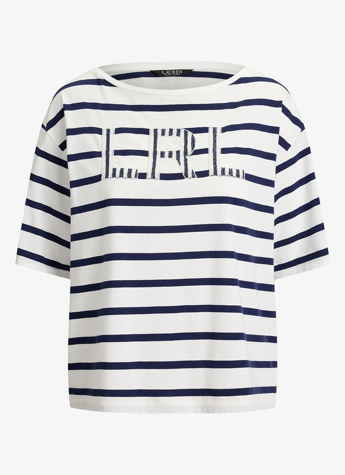 Ralph Lauren T-shirt met streepprint met kralendecoratie - voorkant 3 donkerblauw