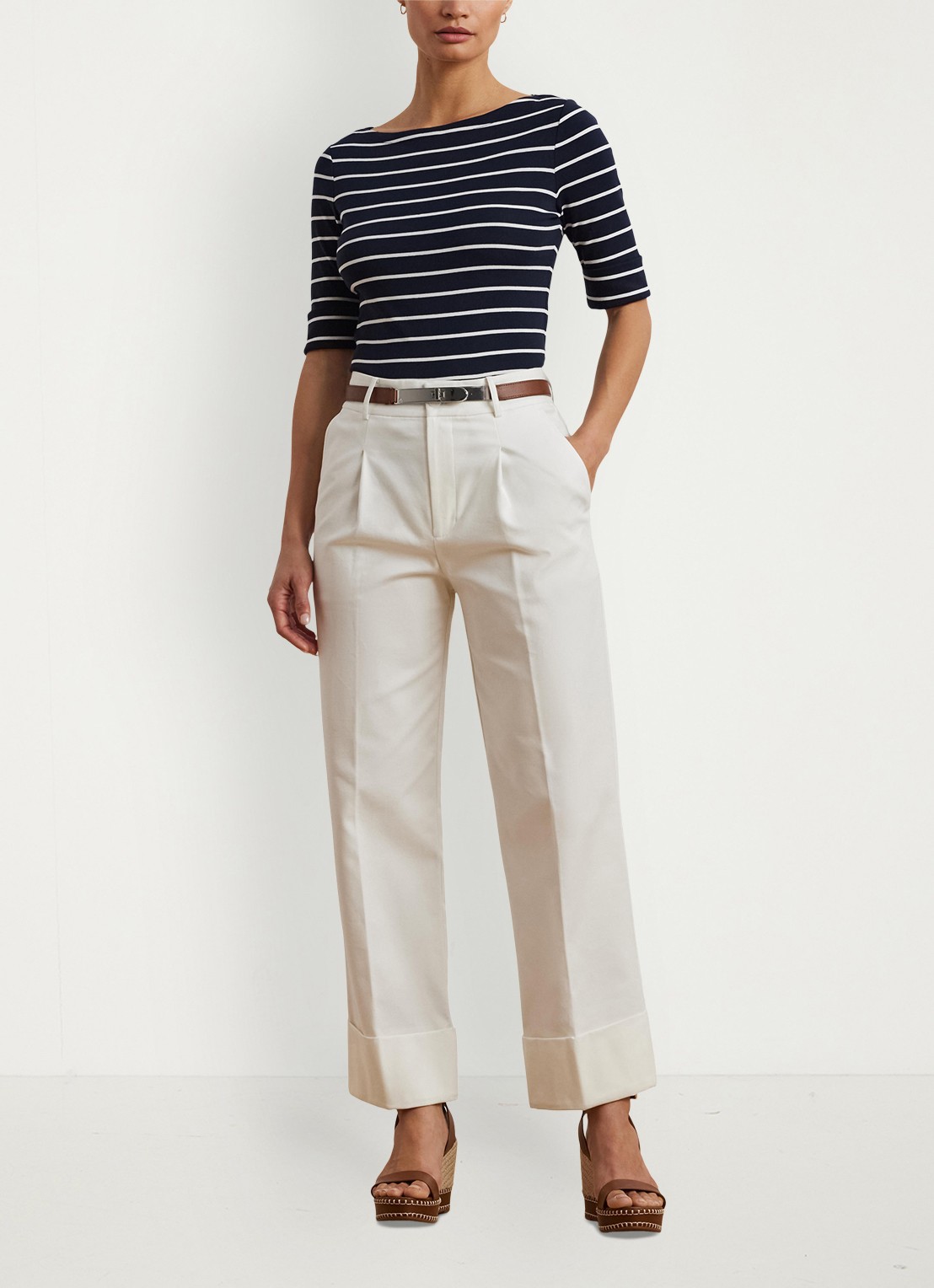 Ralph Lauren T-shirt met streepprint - voorkant 2 lauren navy / donkerblauw