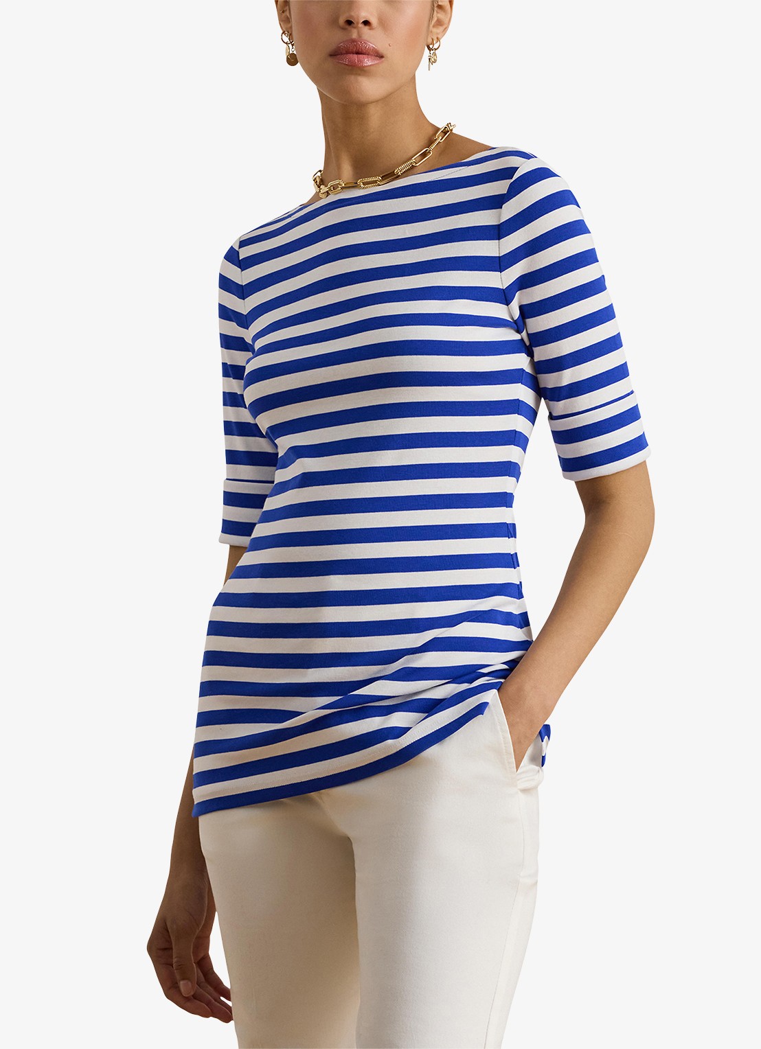 Ralph Lauren T-shirt met streepprint  - detail 4 donkerblauw