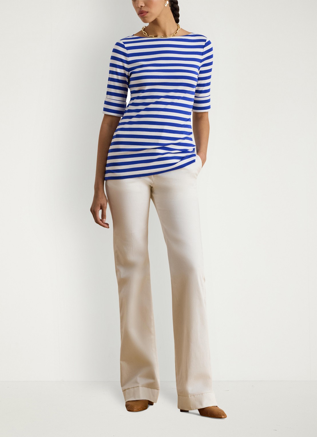 Ralph Lauren T-shirt met streepprint  - voorkant 3 donkerblauw