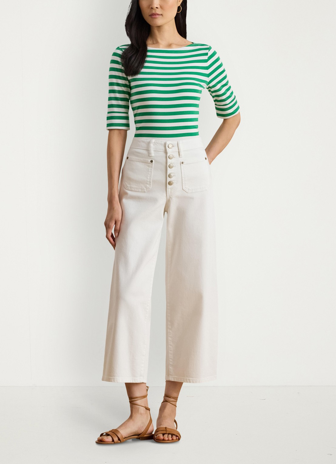 Ralph Lauren T-shirt met streepprint  - voorkant 2 groen