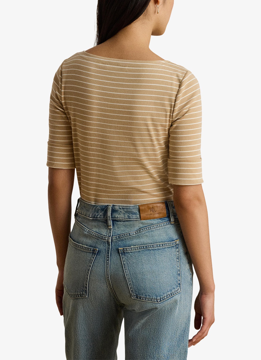 Ralph Lauren T-shirt met streepprint - achterkant 5 birch tan/mascarpone cream / beige