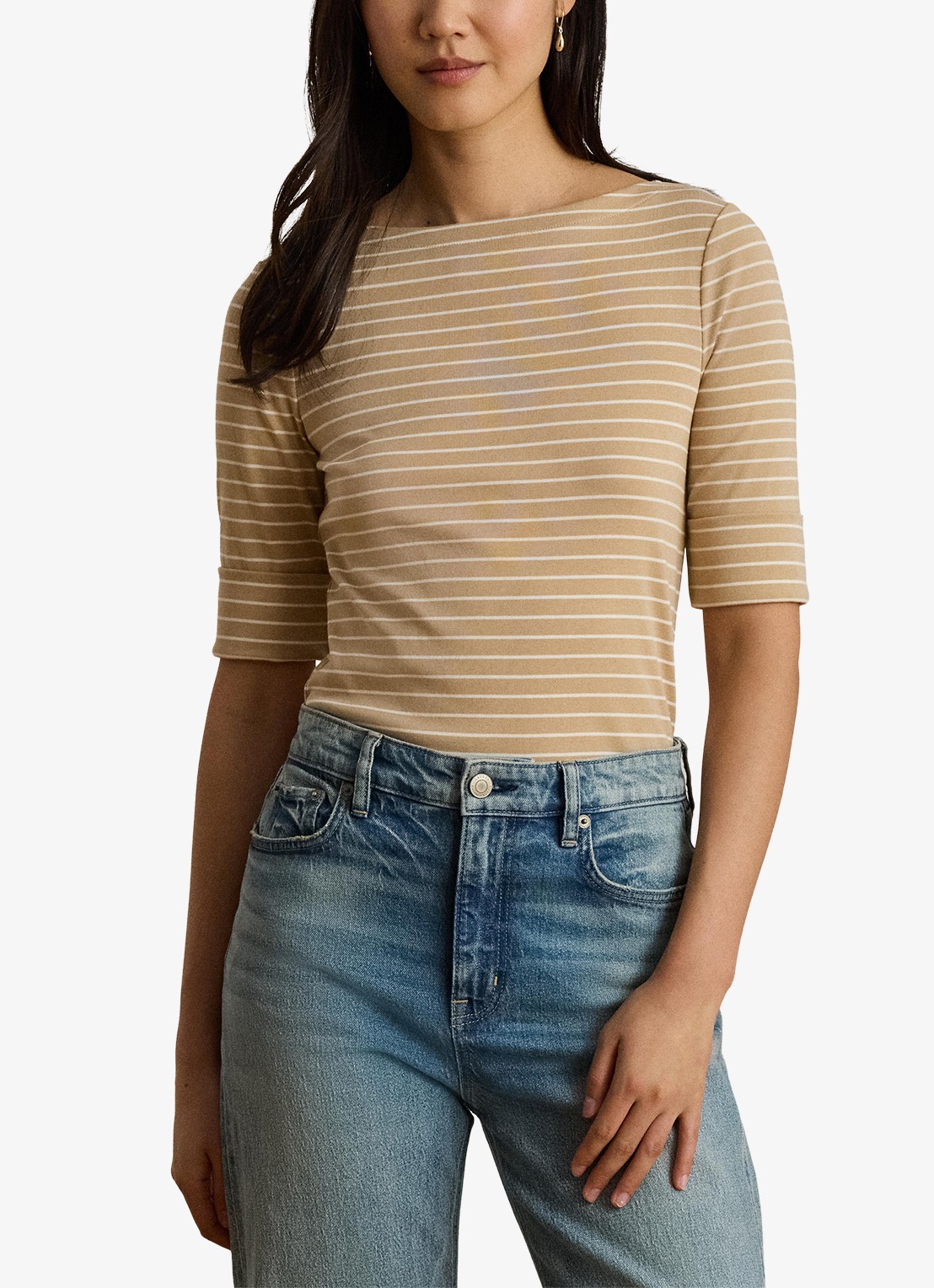 Ralph Lauren T-shirt met streepprint - detail 3 birch tan/mascarpone cream / beige