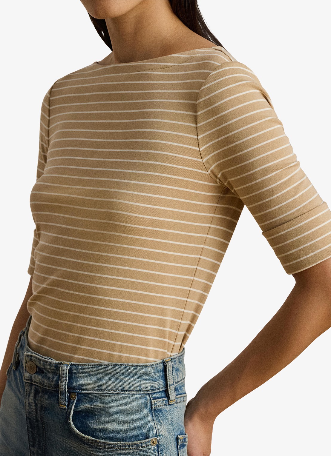 Ralph Lauren T-shirt met streepprint - detail 4 birch tan/mascarpone cream / beige