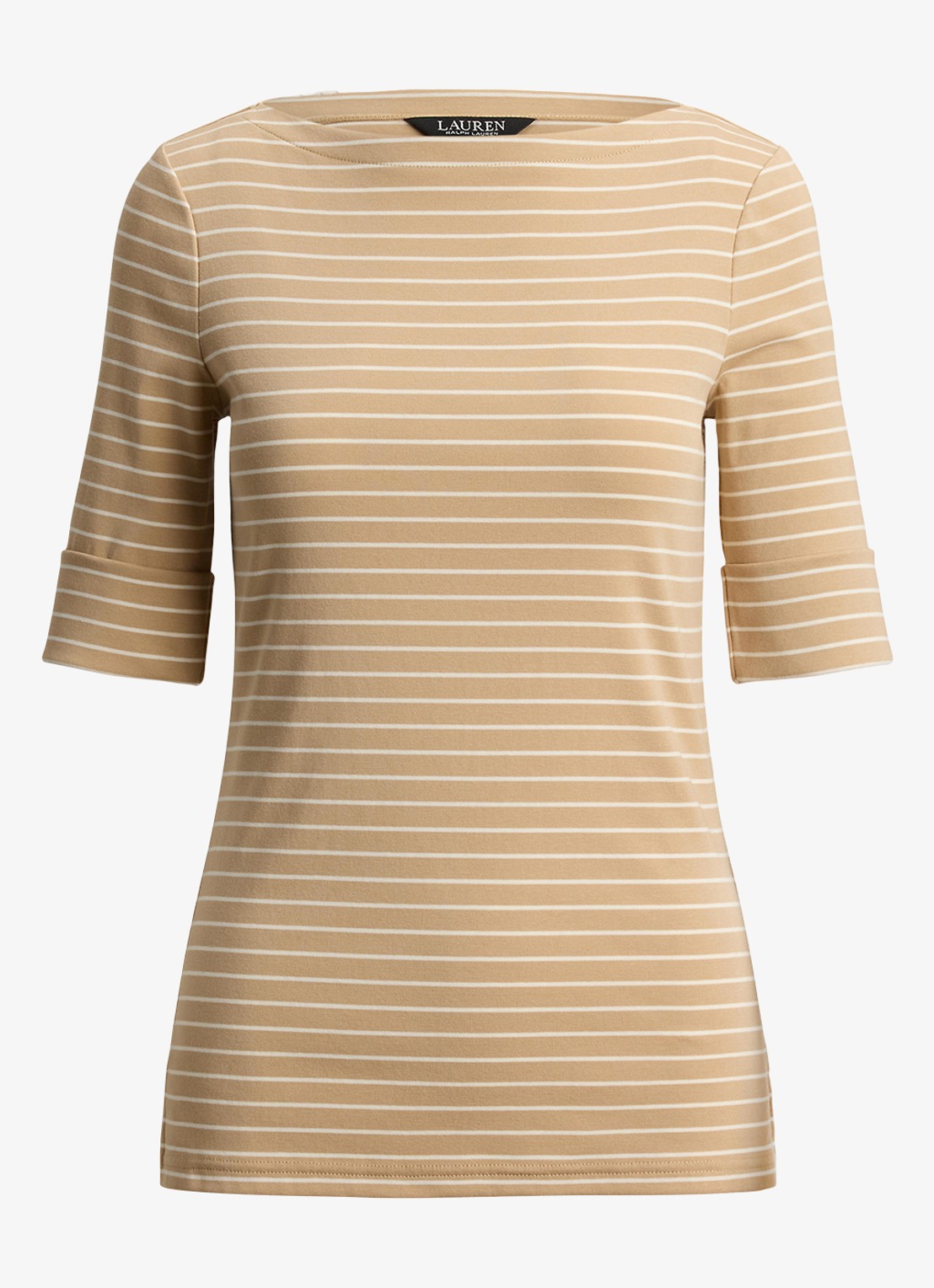 Ralph Lauren T-shirt met streepprint - voorkant birch tan/mascarpone cream / beige