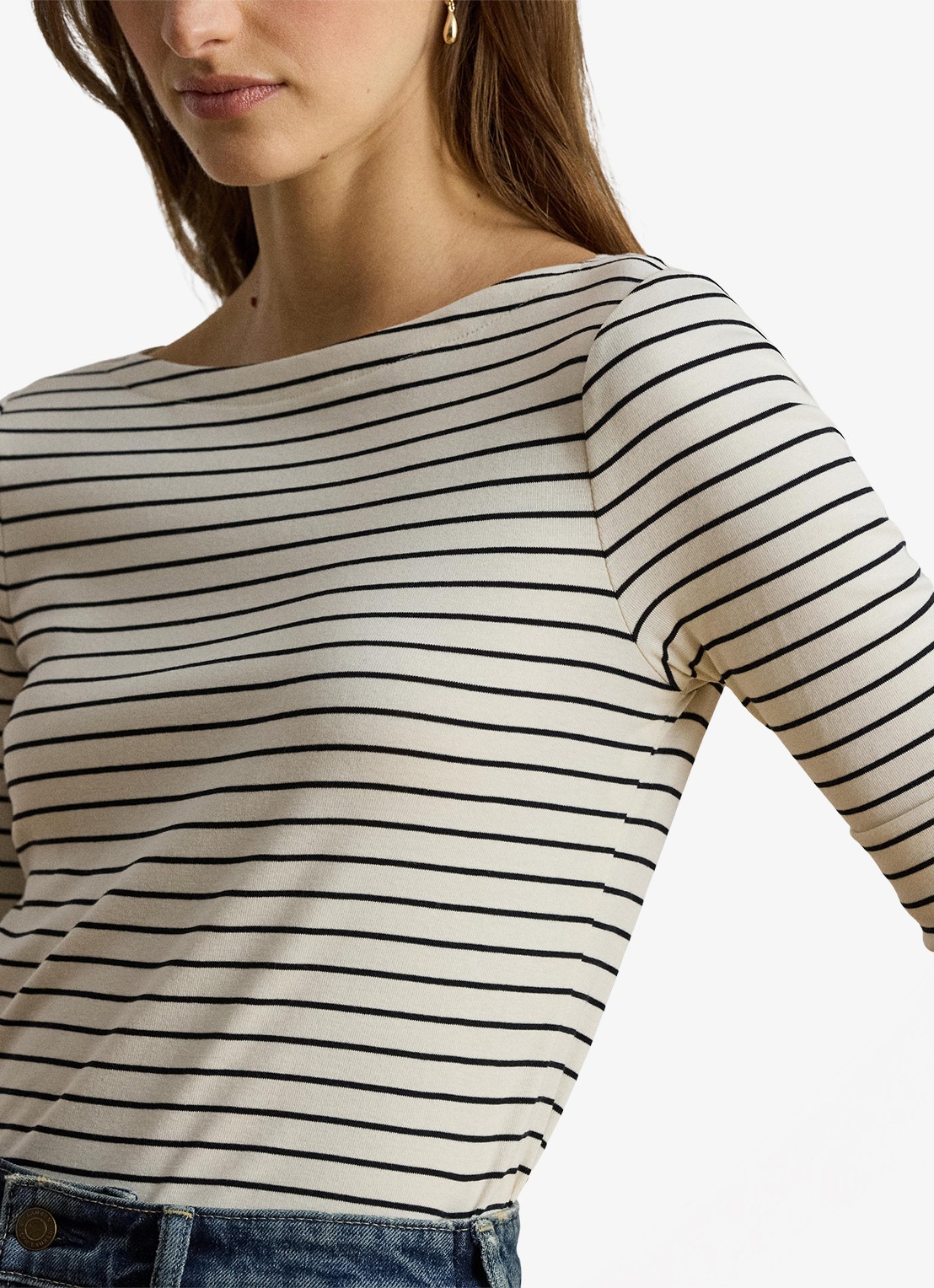 Ralph Lauren T-shirt met streepprint - detail 4 mascarpone crème/black / crème