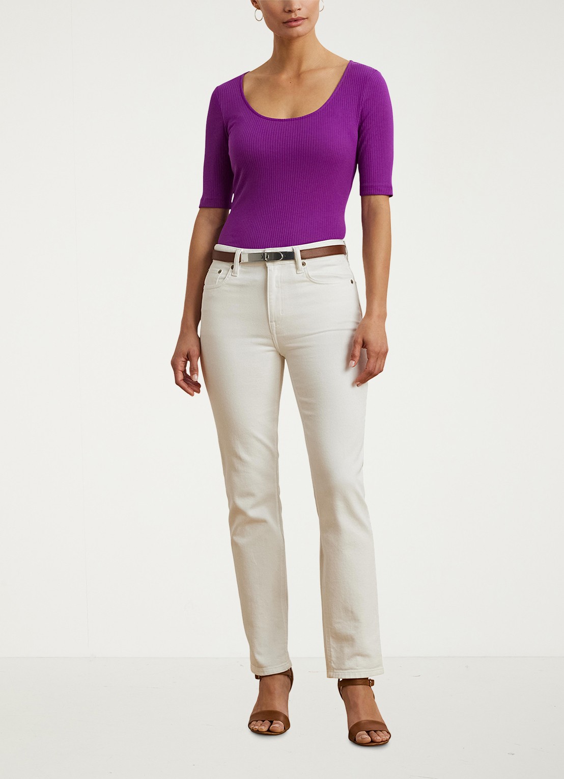 Ralph Lauren T-shirt met stretch - voorkant 5 purple dawn / paars