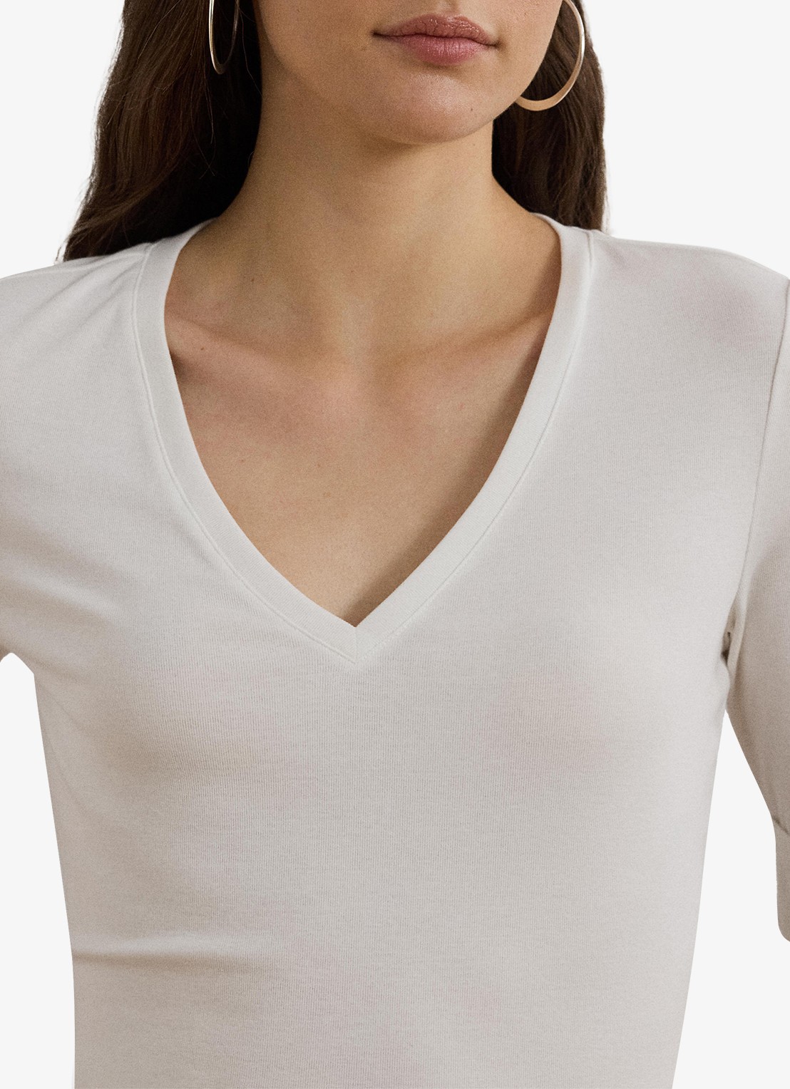 Ralph Lauren T-shirt met V-hals en halflange mouw - detail 5 white / wit