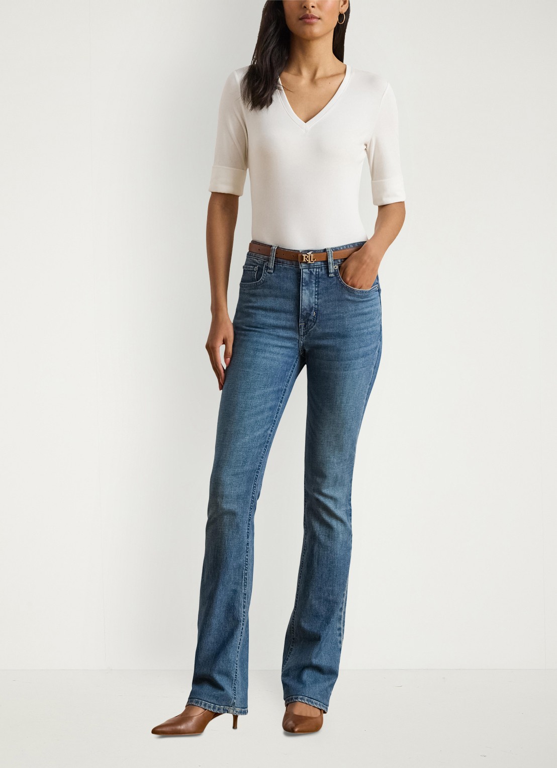 Ralph Lauren T-shirt met V-hals en halflange mouw - voorkant 3 white / wit