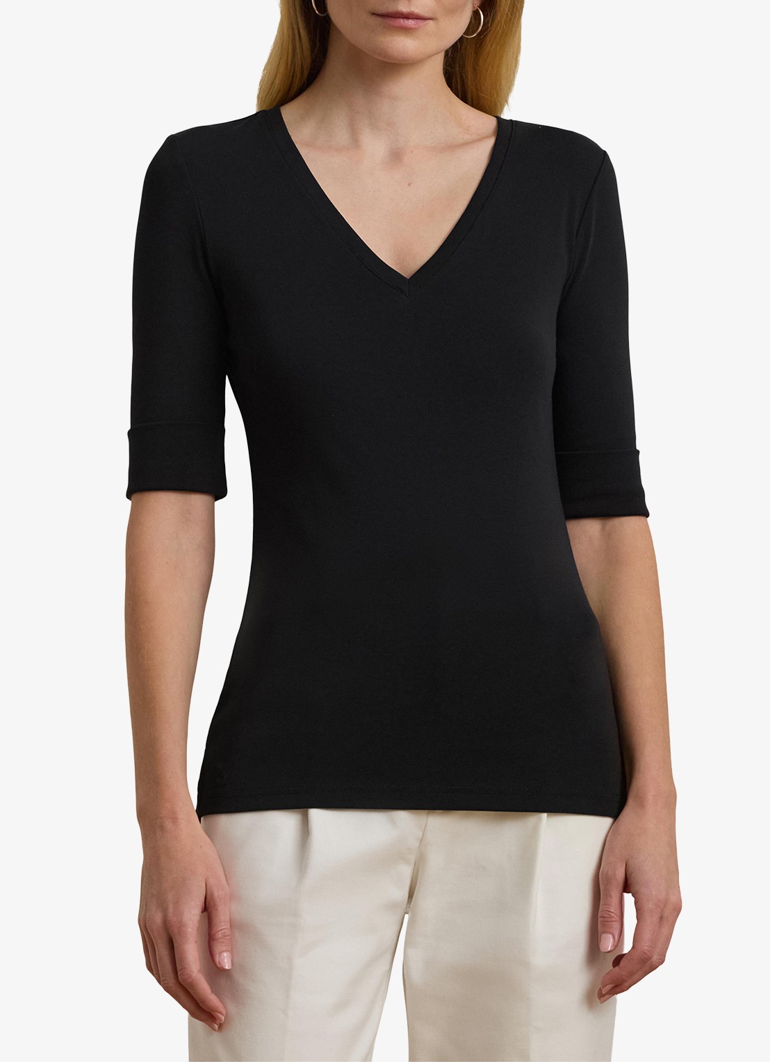 Ralph Lauren T-shirt met V-hals en halflange mouw - detail 4 black / zwart