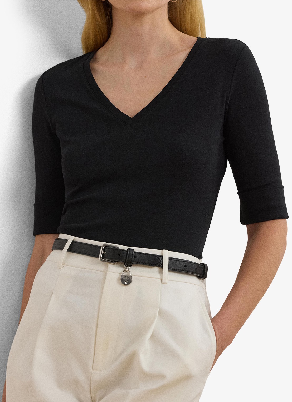 Ralph Lauren T-shirt met V-hals en halflange mouw - detail 5 black / zwart