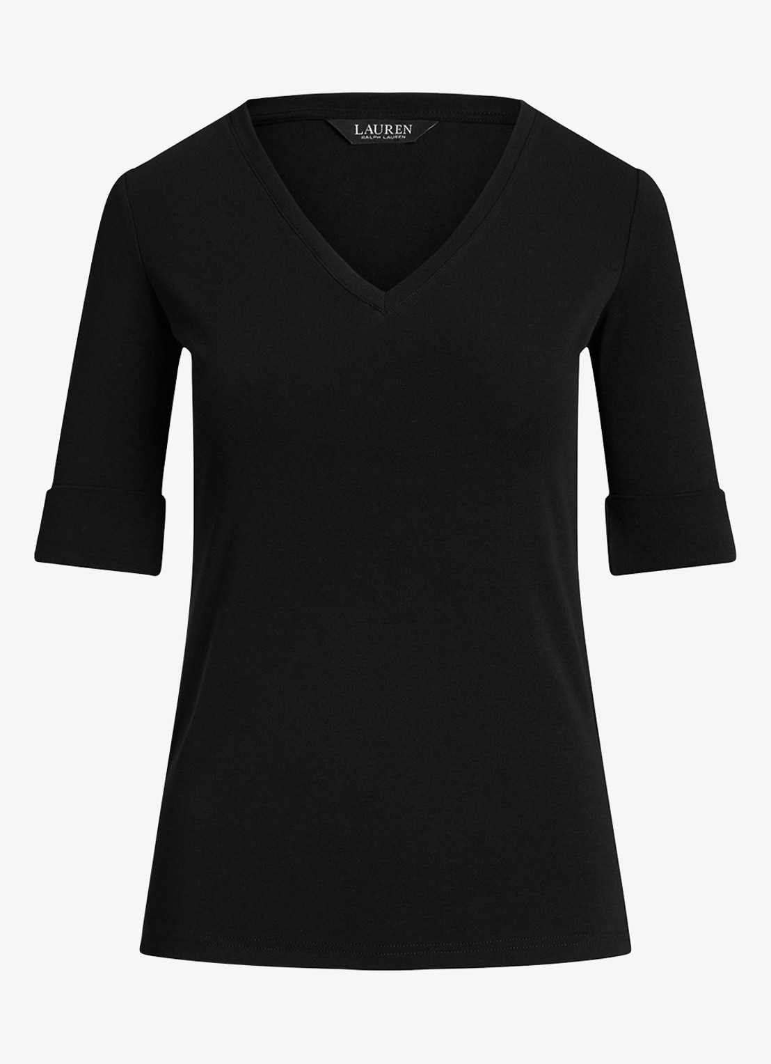 Ralph Lauren T-shirt met V-hals en halflange mouw - voorkant black / zwart