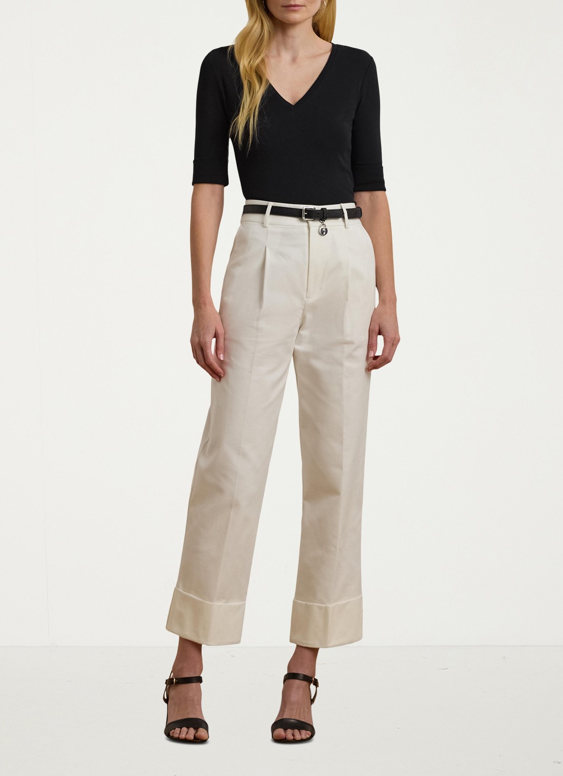 Ralph Lauren T-shirt met V-hals en halflange mouw - voorkant 2 black / zwart