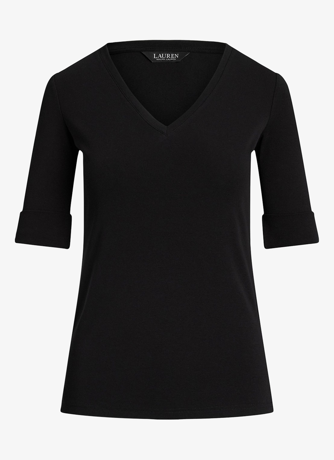 Ralph Lauren T-shirt met V-hals en halflange mouw - voorkant 3 black / zwart