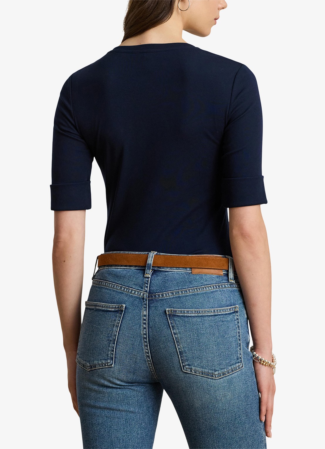 Ralph Lauren T-shirt met V-hals en halflange mouw - achterkant donkerblauw