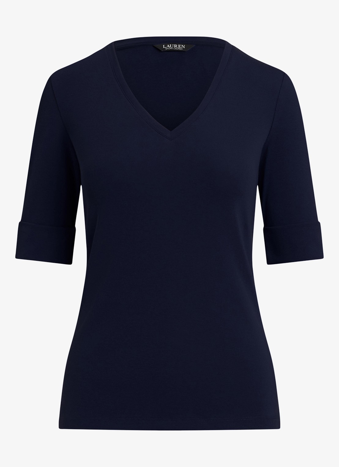 Ralph Lauren T-shirt met V-hals en halflange mouw - voorkant 3 donkerblauw