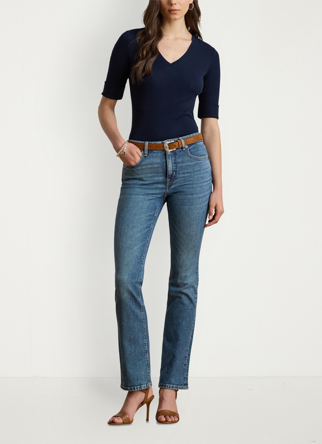 Ralph Lauren T-shirt met V-hals en halflange mouw - voorkant 4 donkerblauw