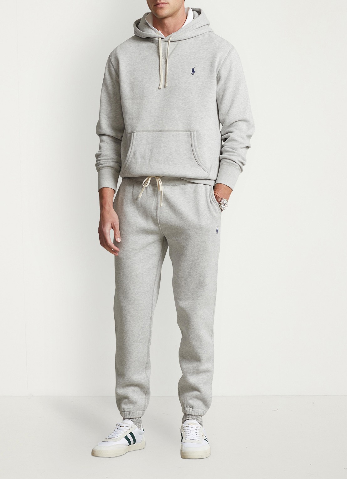 Ralph Lauren Tapered fit cropped joggingbroek met logoborduring - voorkant 5 andover heather / grijs