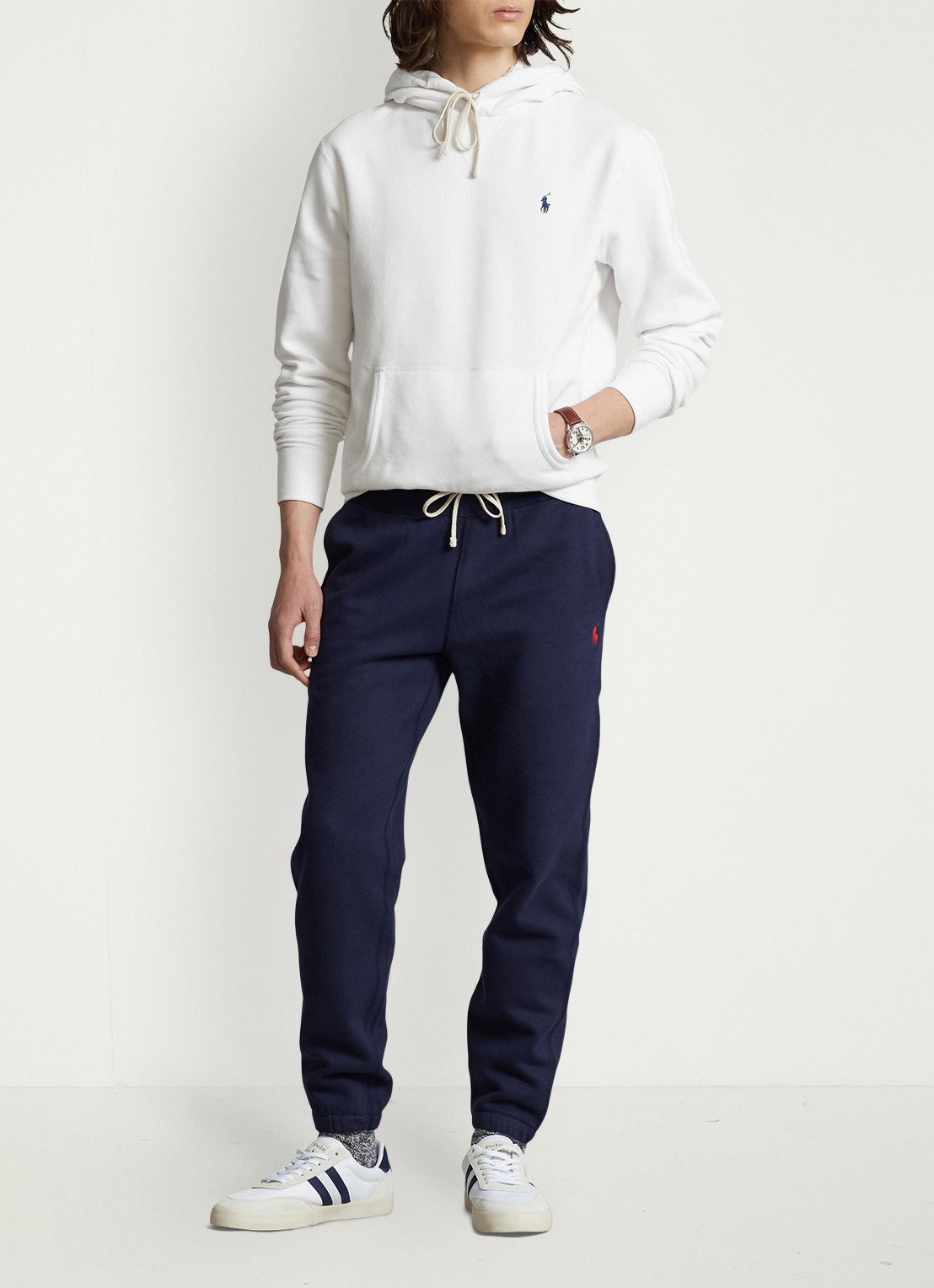 Ralph Lauren Tapered fit cropped joggingbroek met logoborduring - voorkant 3 cruise navy / blauw