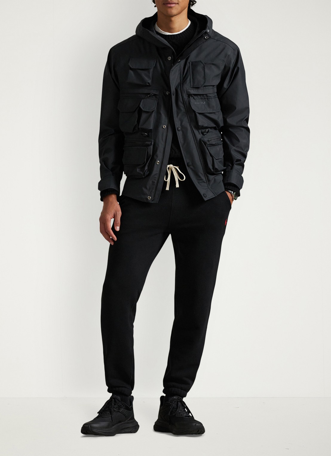 Ralph Lauren Tapered fit cropped joggingbroek met logoborduring - voorkant 5 polo black / zwart