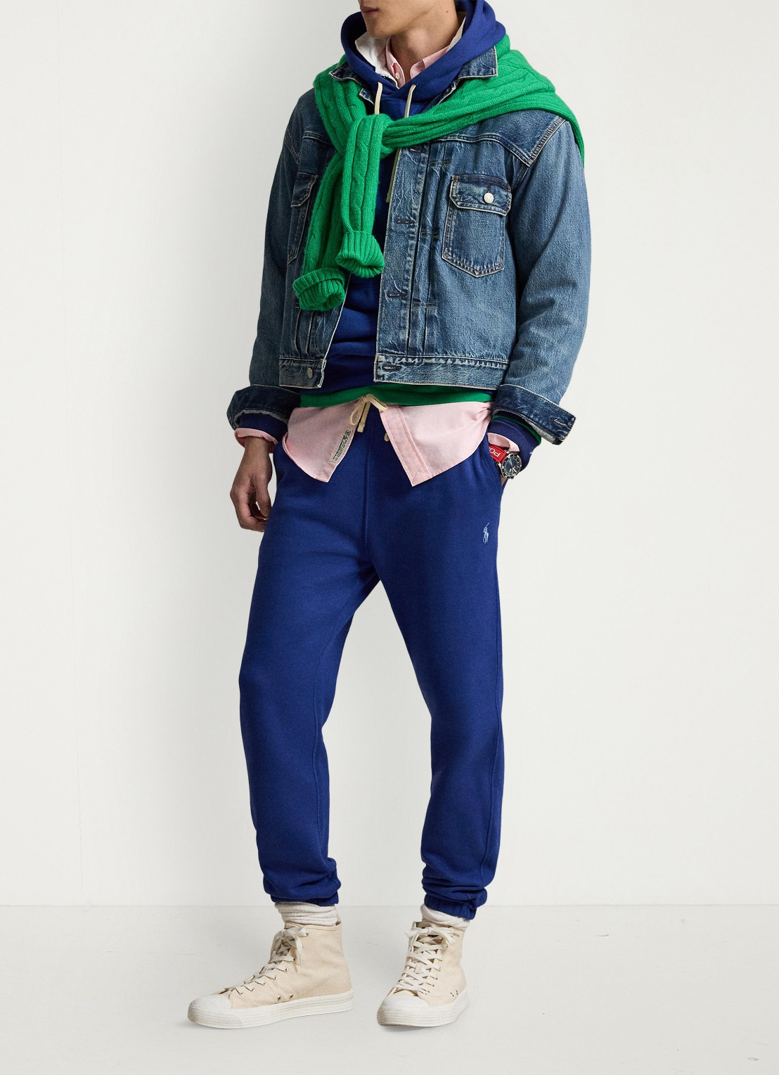Ralph Lauren Tapered fit cropped joggingbroek met logoborduring - voorkant 3 blue yacht / blauw