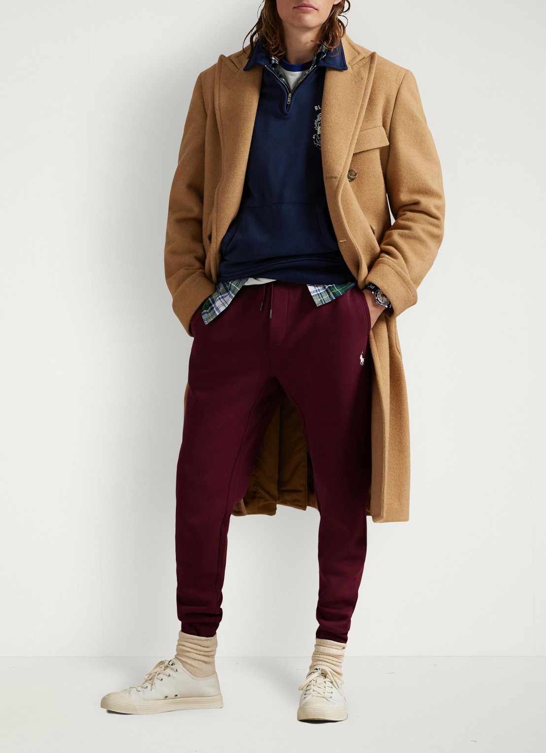 Ralph Lauren Tapered fit joggingbroek met logoborduring - voorkant 5 classic wine / wijnrood