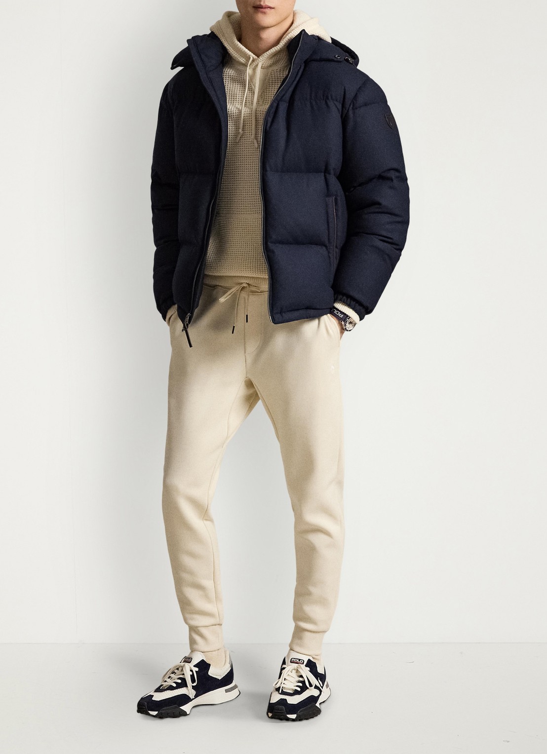 Ralph Lauren Tapered fit joggingbroek met logoborduring - voorkant 4 guide cream / beige