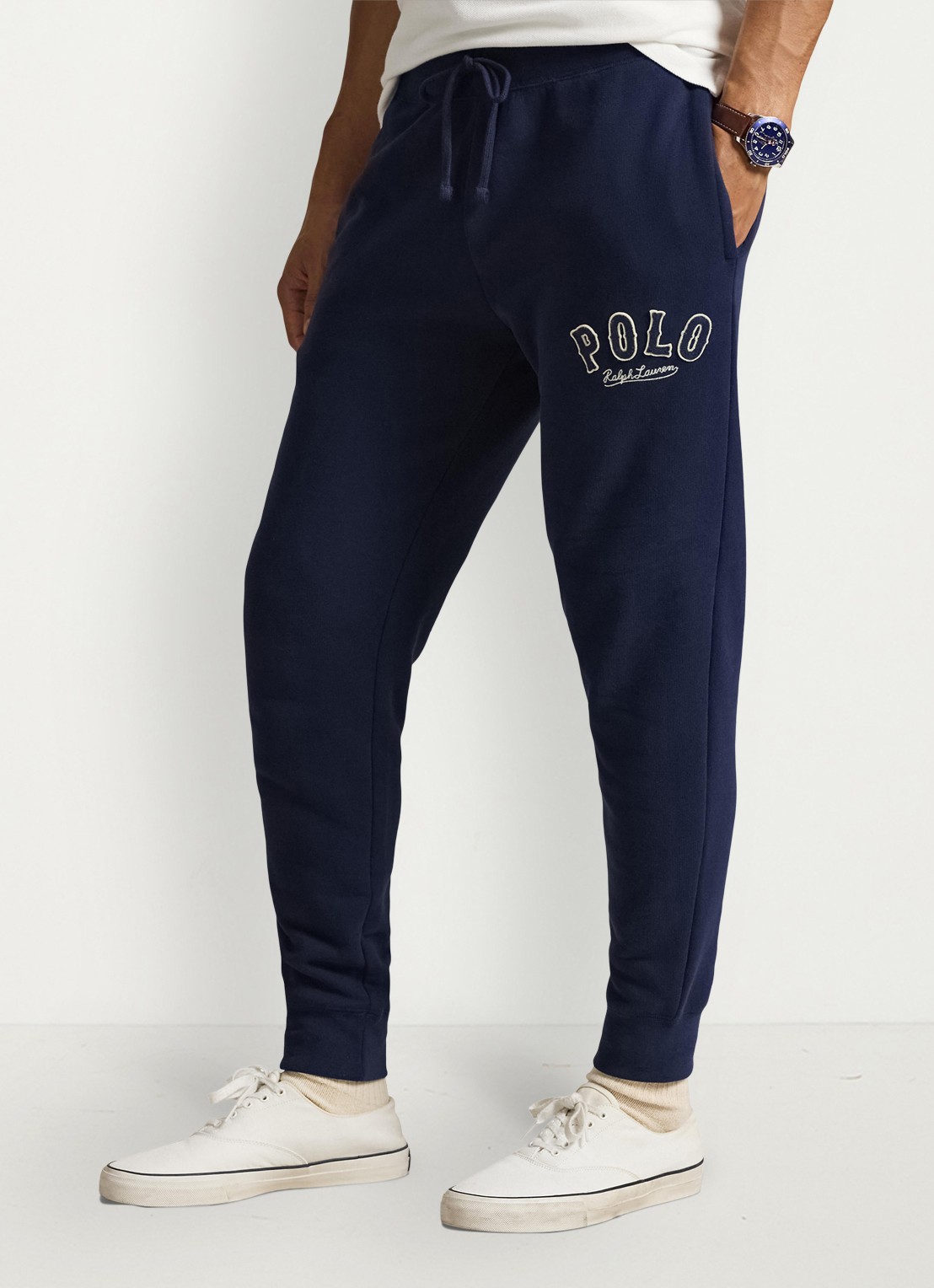 Ralph Lauren Tapered fit joggingbroek van fleece met logo - detail cruise navy / donkerblauw