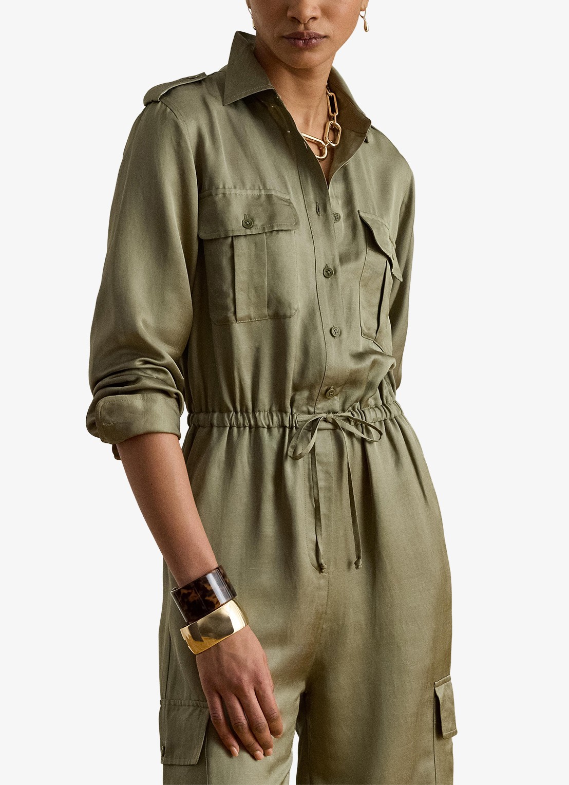 Ralph Lauren Tapered fit jumpsuit in linnenblend met strikceintuur - detail light agave / groen