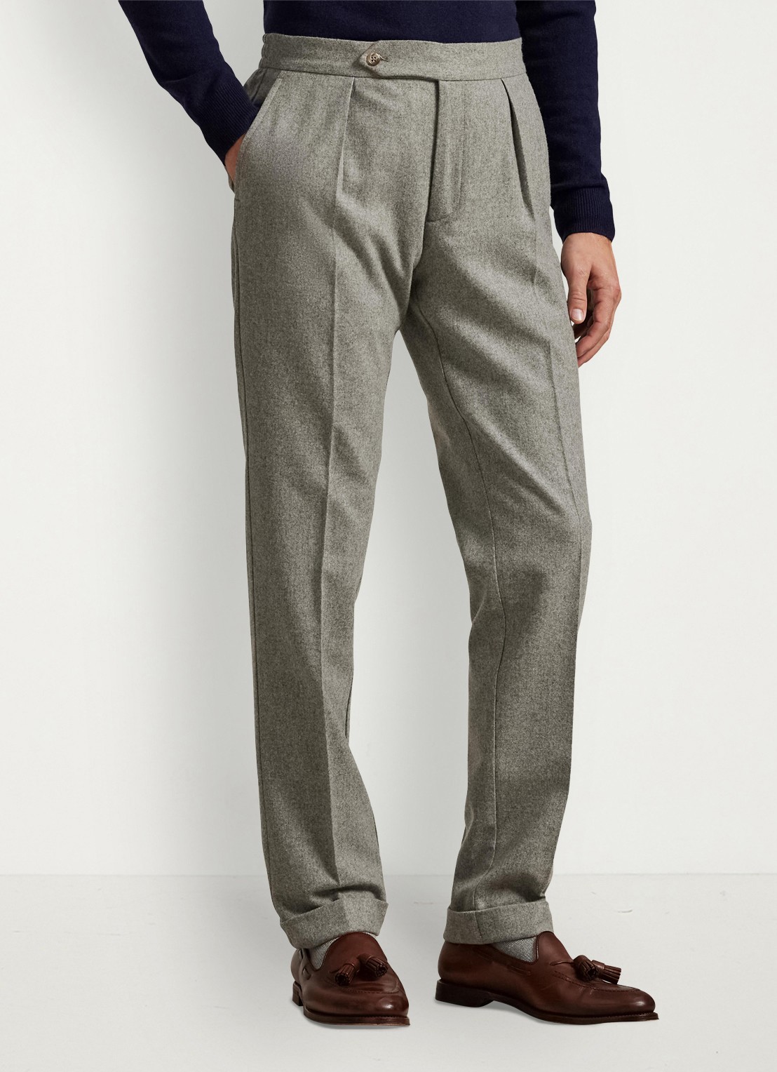 Ralph Lauren Tapered fit pantalon van wol - detail 4 light grey / lichtgrijs