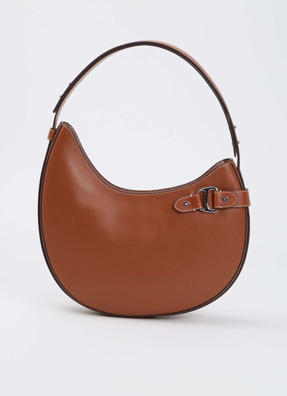 Ralph Lauren Tasha Large schoudertas van suède - voorkant 2 cognac