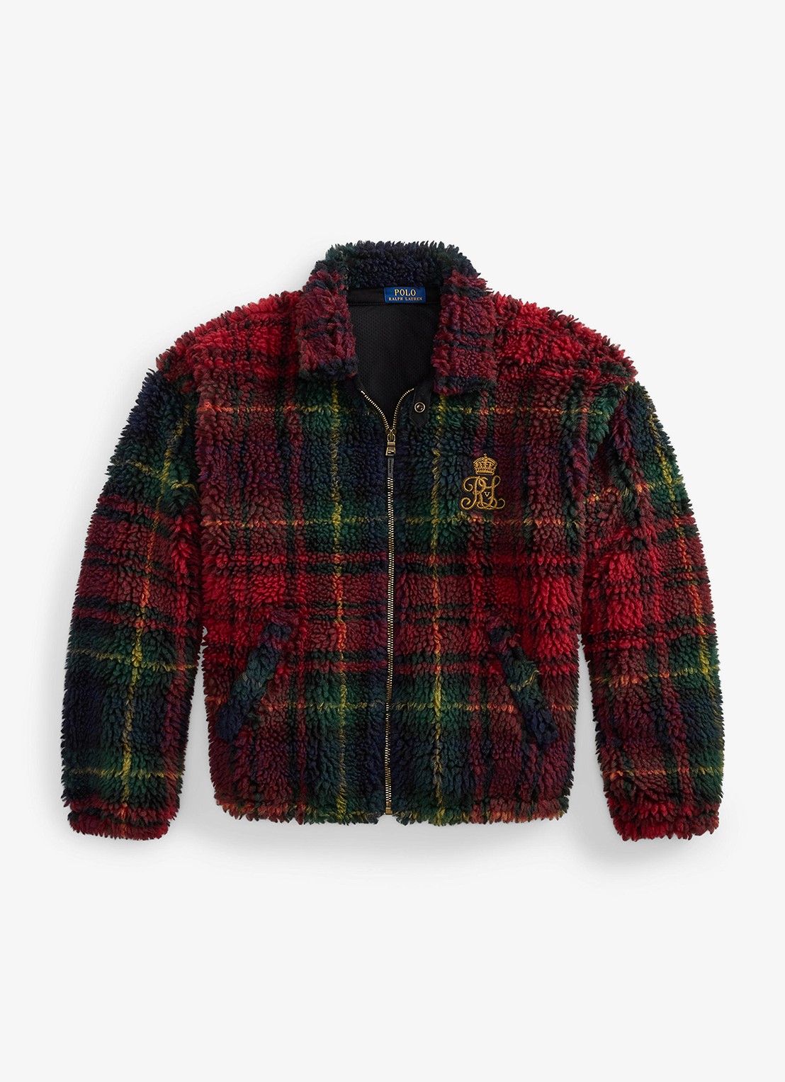 Ralph Lauren Teddy jas met ruitdessin en steekzakken - voorkant 2 macro holiday plaid / rood