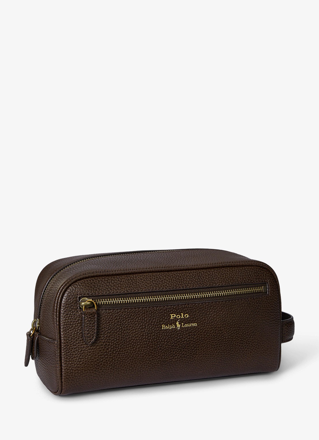 Ralph Lauren Toilettas van leer - detail donkerbruin