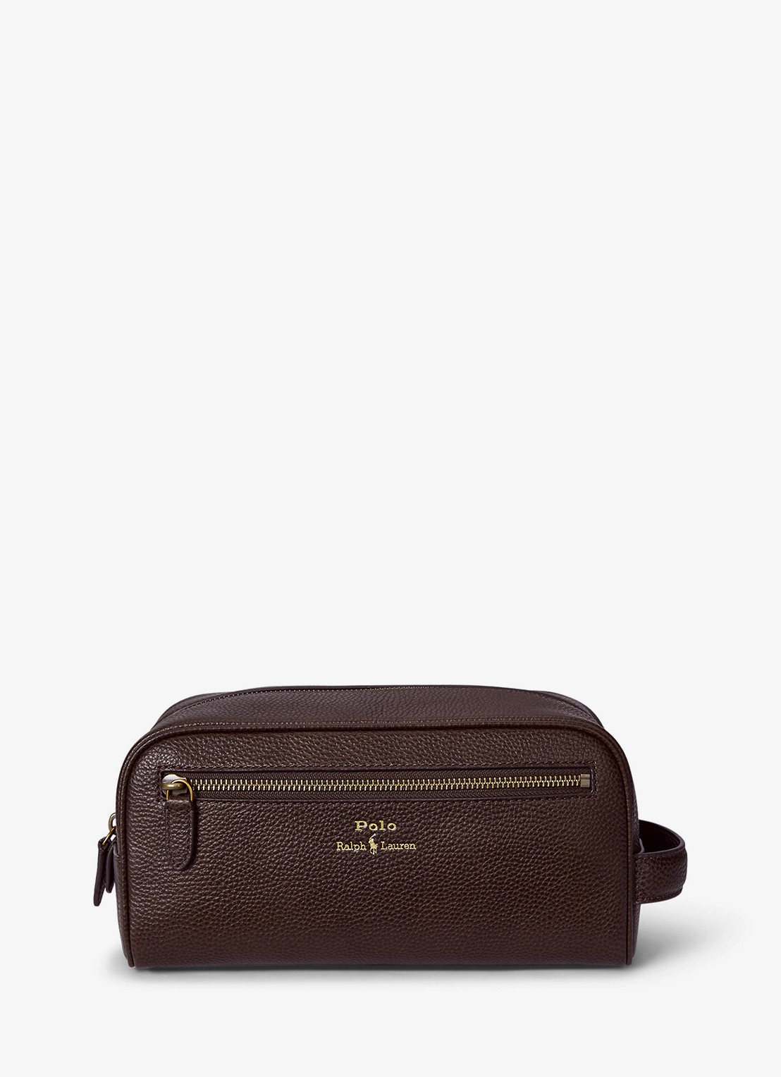 Ralph Lauren Toilettas van leer - voorkant 3 donkerbruin