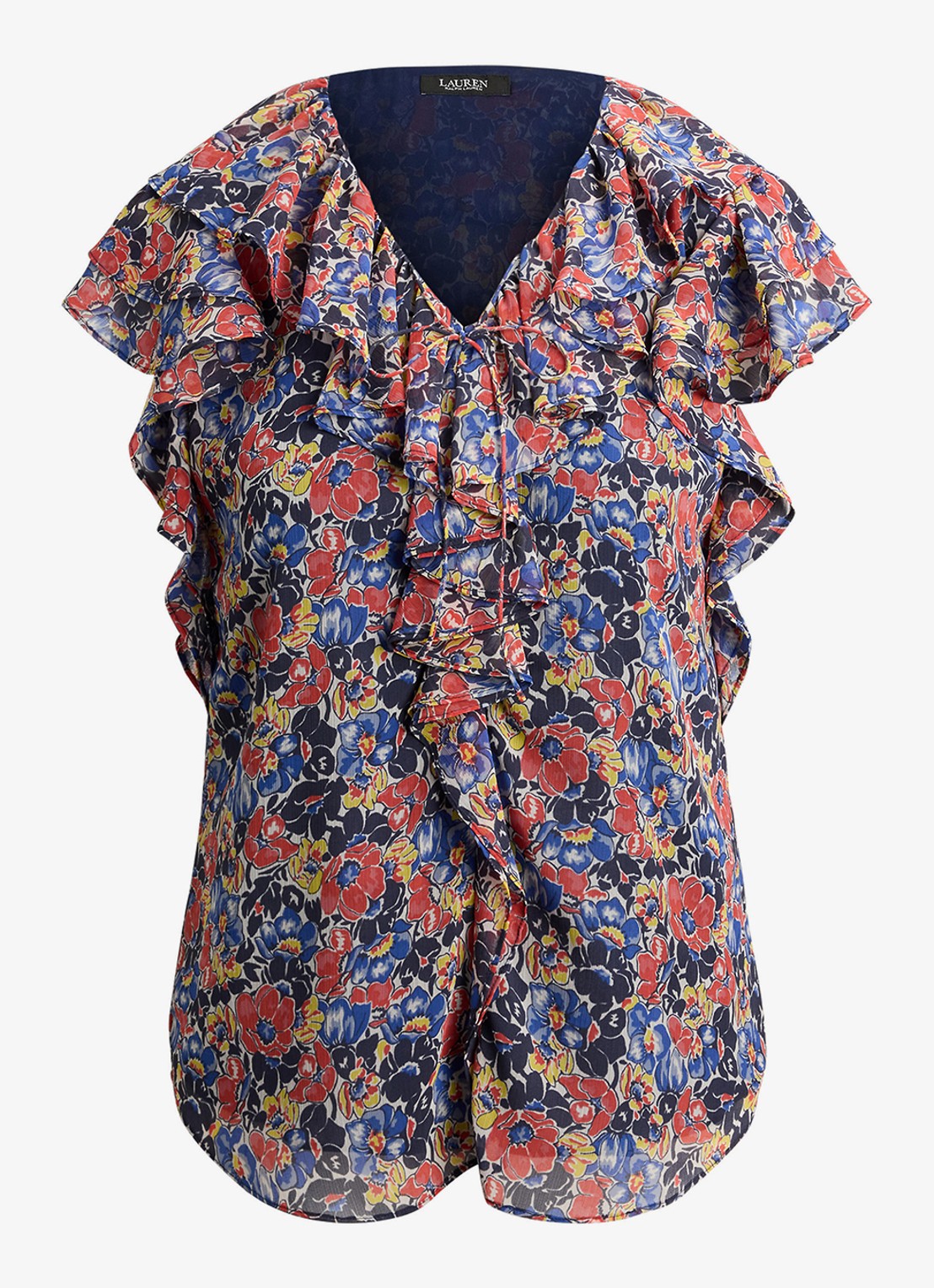 Ralph Lauren Top met bloemenprint en ruches - voorkant 3 red / rood