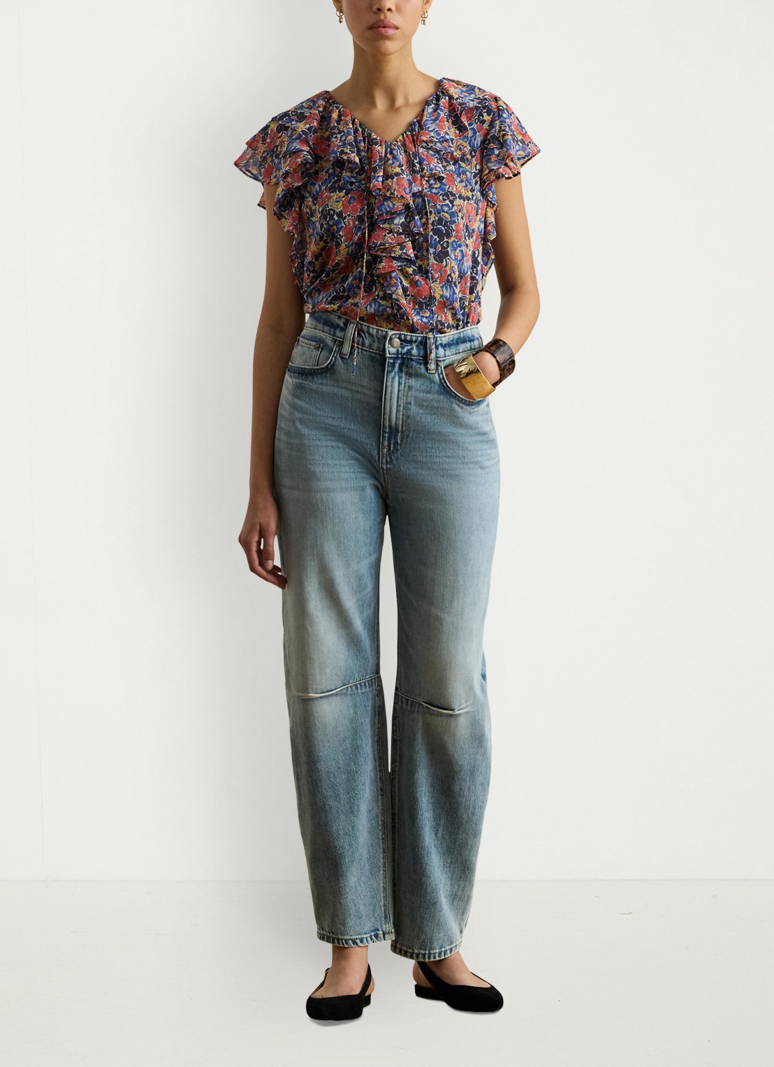 Ralph Lauren Top met bloemenprint en ruches - voorkant 4 red / rood