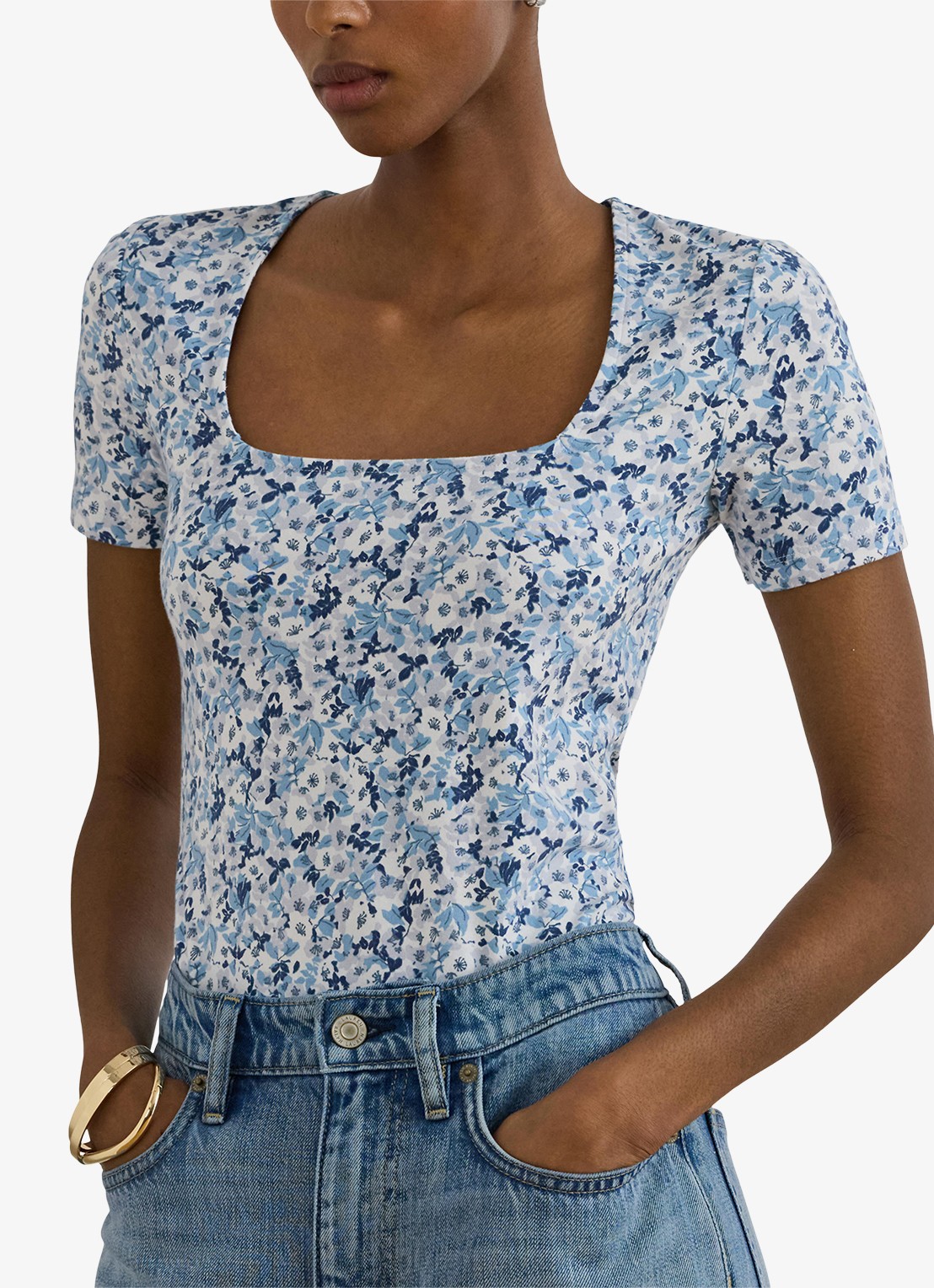 Ralph Lauren Top met bloemenprint - detail 2 white/blue / blauw