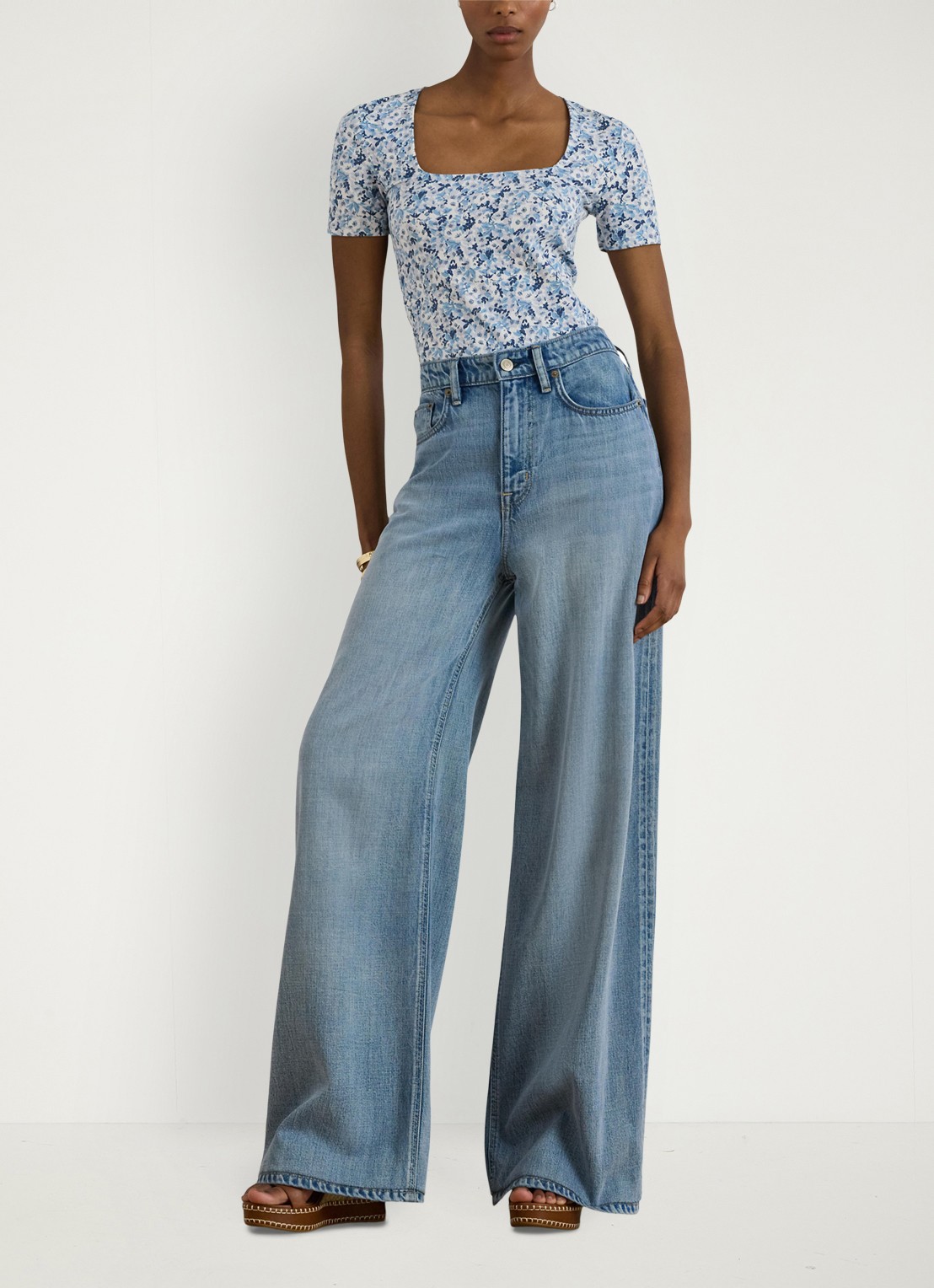 Ralph Lauren Top met bloemenprint - voorkant 4 white/blue / blauw