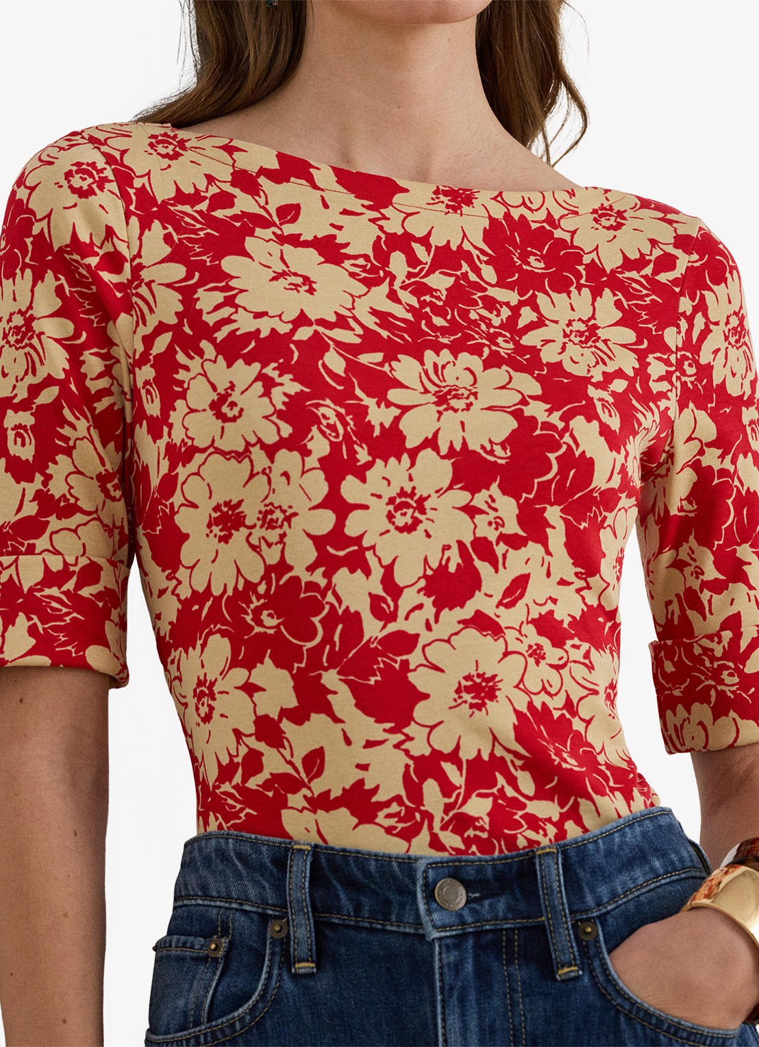 Ralph Lauren Top met bloemenprint - detail 2 red tan / rood